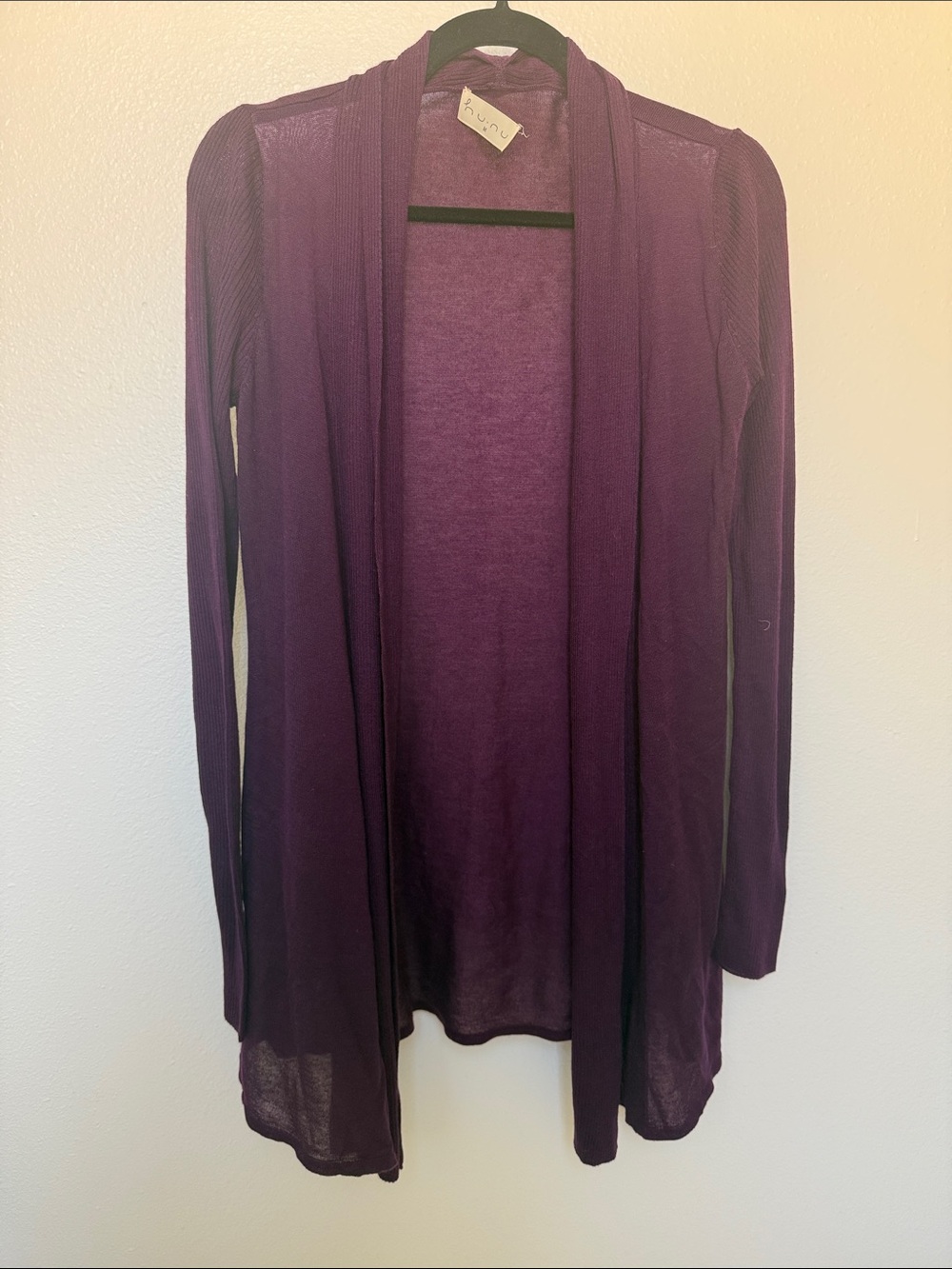 HUNU Luxurious Purple Open-Front Cardigan Sweater - Lightweight Layer